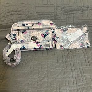 Lug Switch Handbag With Peekaboo Wristlet Plaid Floral Pink Crossbody New